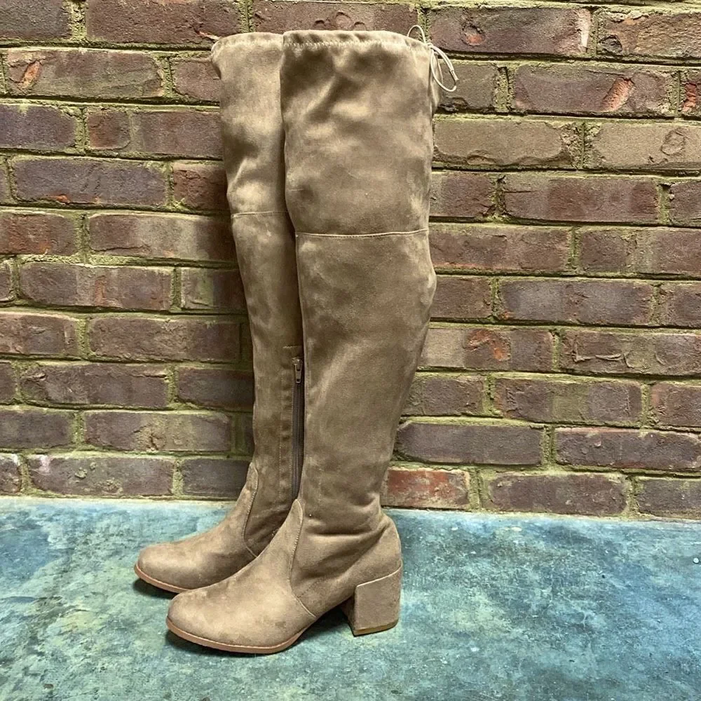 Yoki Tan Faux Suede Over The Knee Boots Size 9